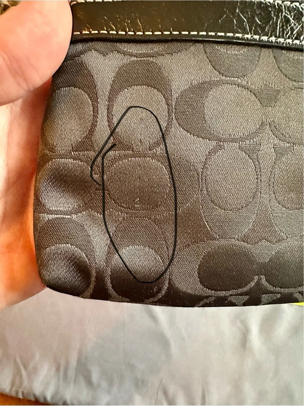 Coach Black Signature Wristlet with Gloss Trim